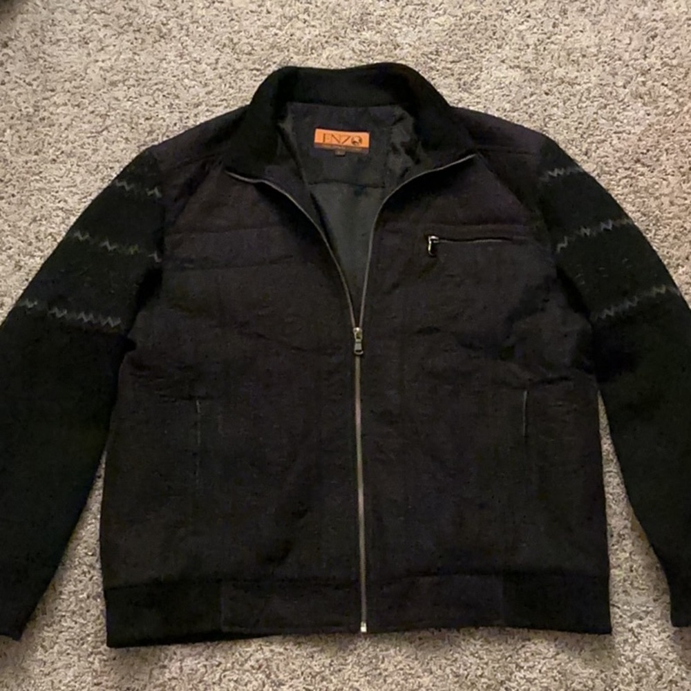 Enzo Tovare Italy men’s large black textured knit sleeve bomber jacket full zip